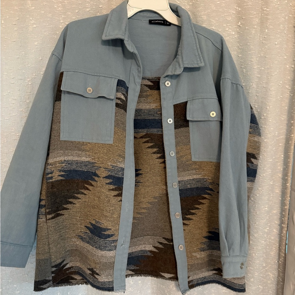 Blue‎ and Brown Patterned Button-Up Shirt